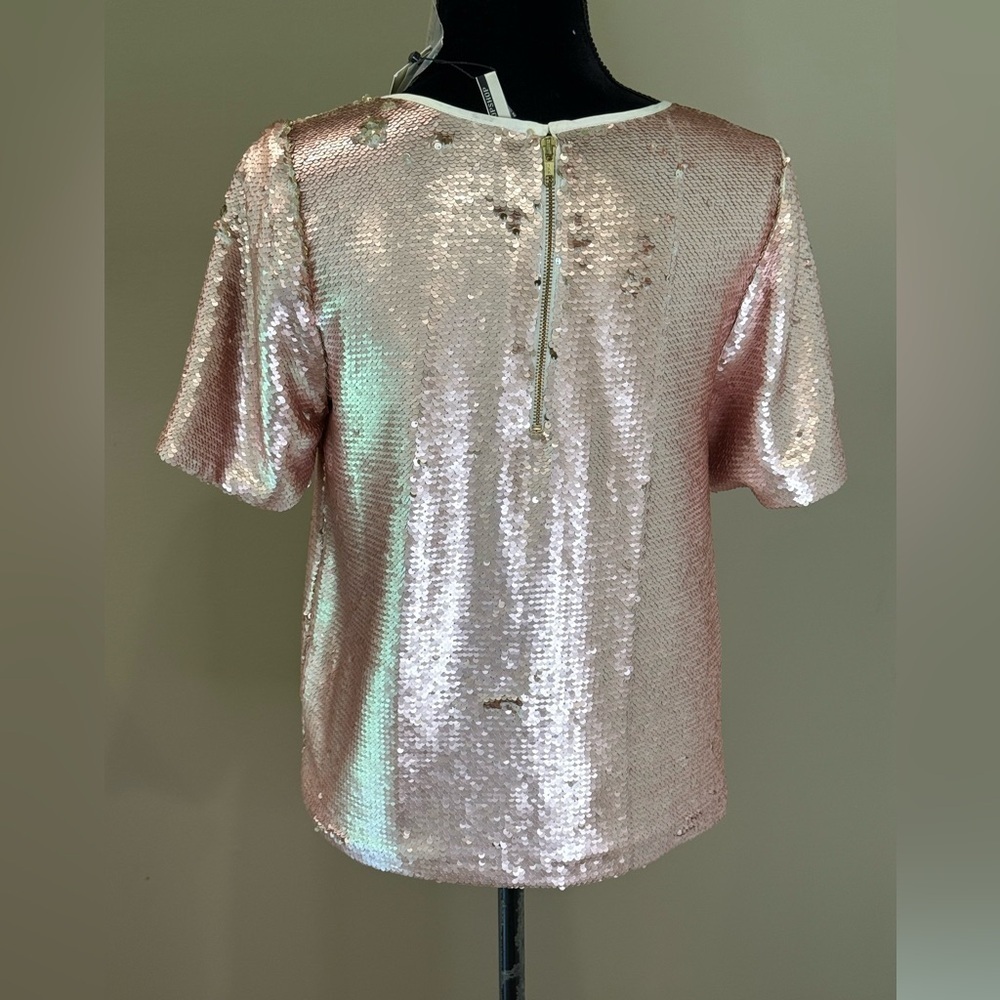 NWT Women’s TOPSHOP Rose gold reversible sequin short sleeve top- Size 6 - Picture 4 of 11